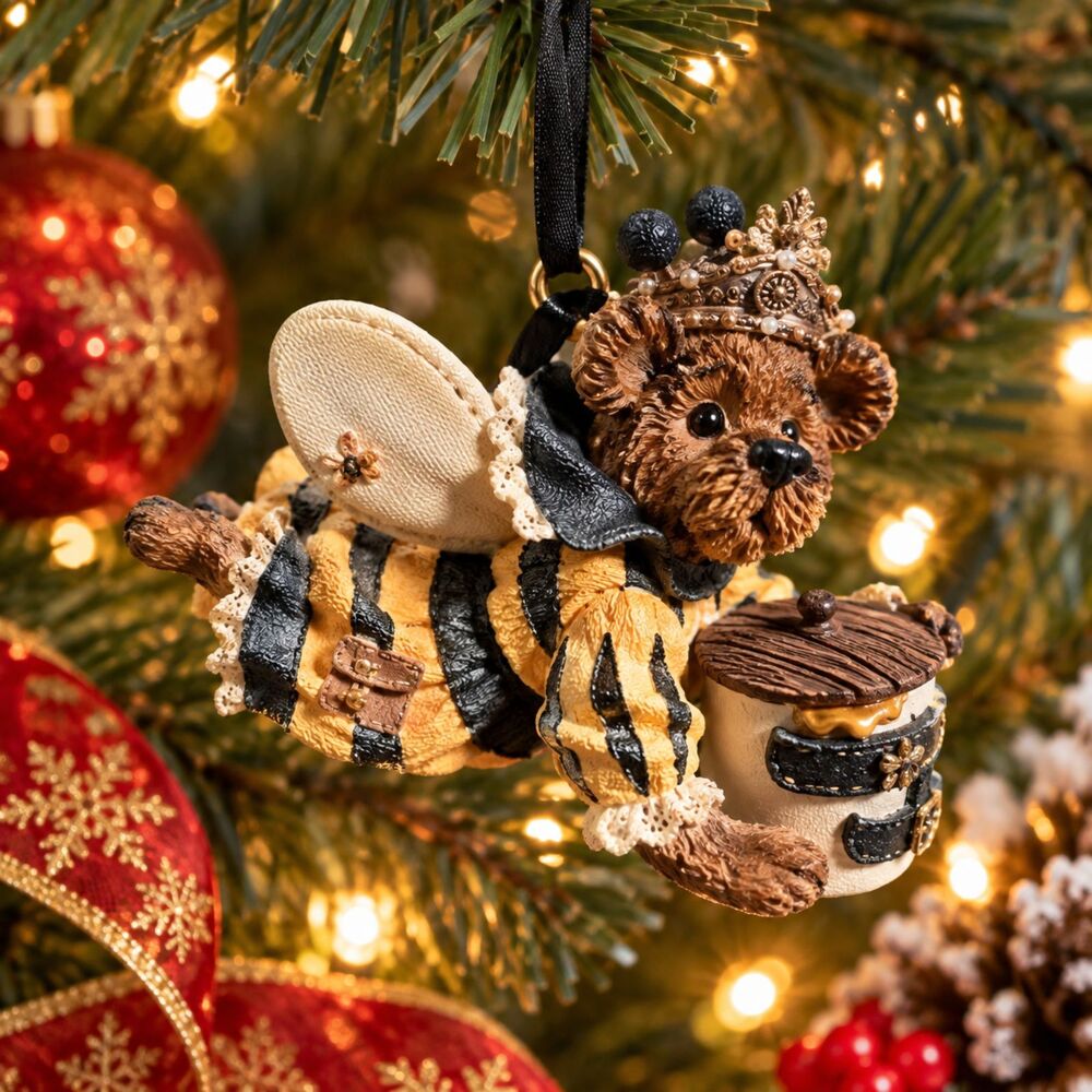 Boyds Bears & Friends Queen Bee Bear Ornament Black Yellow Honey Pot Crown